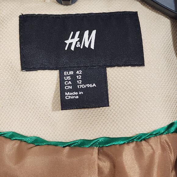H&M Blazer Jacket Size 12 Beige Button Closure Tan Twill Heavyweight No Belt - Picture 7 of 9